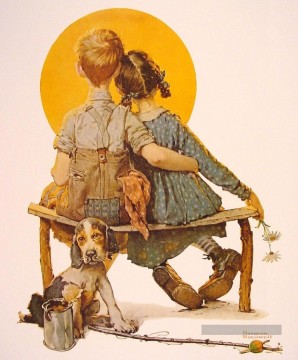 月を見つめる少年と少女 1926 年 ノーマン ロックウェル Oil Paintings